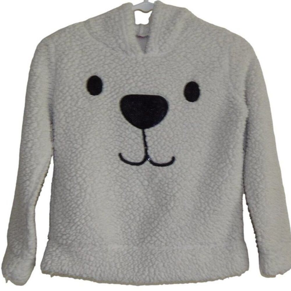 Miss Chievous Girls 7/8 Cream Polar Bear Faux Sherpa Hoodie Plush Fuzzy